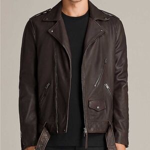 All Saints Dark Brown Leather Biker Jacket